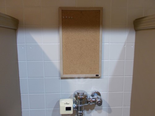 bulletin board over urinal
